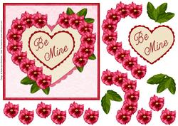 Heart Pansies Pink 1 - Be Mine - Decoupage Card