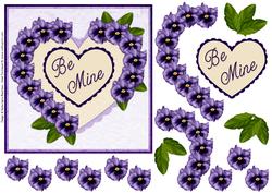 Heart Pansies Purple 1 - Be Mine - Decoupage Card