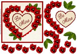 Heart Pansies Red 1 - Be Mine - Decoupage Card