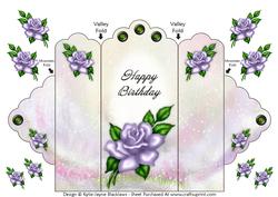 Lavender Rose - Happy Birthday - Scallop Top Tri Fold Card