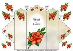 Orange Rose - with Love - Scallop Top Tri Fold Card