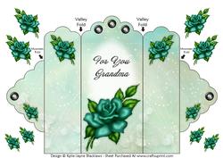 Teal Rose - for You Grandma - Scallop Top Tri Fold Card