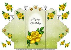 Yellow Rose - Happy Birthday - Scallop Top Tri Fold Card