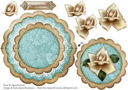 Cream Teal Rose Congratulations - Scallop Edge Wobble Card