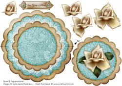 Cream Teal Rose for You Mom - Scallop Edge Wobble Card
