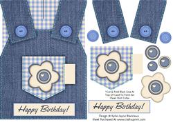 Country Overalls Denim Blue - Happy Birthday - Card