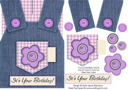 Country Overalls Denim Purple - Its Your Birthday - Card