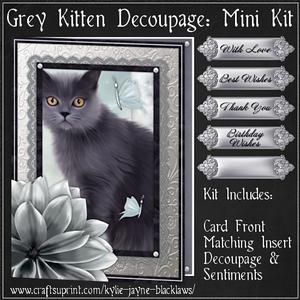 Grey Kitten Birthday Decoupage Mini Kit