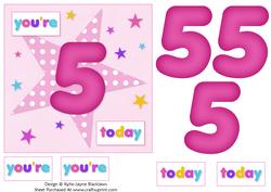 Girls Starry 5th Birthday Quick Card
