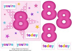 Girls Starry 8th Birthday Quick Card