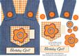Country Overalls Denim Orange - Birthday Girl - Card