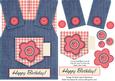 Country Overalls Denim Pink - Happy Birthday - Card