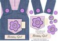 Country Overalls Denim Purple - Birthday Girl - Card