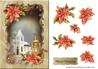 Church and Poinsettias A5 Cardfront