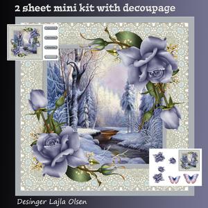 Winter Scene with Blue Roses