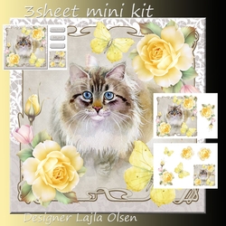 Image of cup721430_2328 - Cat with yellow roses and butterflies