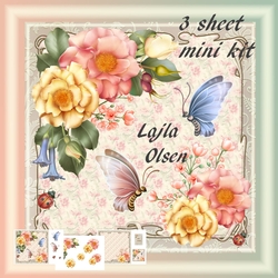 Pink and yellow roses and butterflies