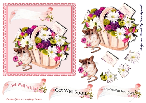Get Well Soon Flower Basket with Mouse