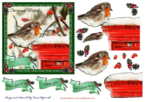 Christmas Robin on Postbox with Berries