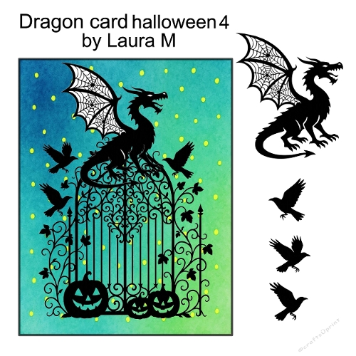 Dragon on Ornate Iron Gate with Bats and Jack-o-Lantern – 3D Halloween Card Sheet