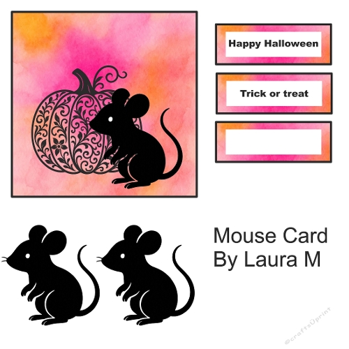 Halloween Mouse with Pumpkin on Pink Gradient Background – 3D Card Sheet