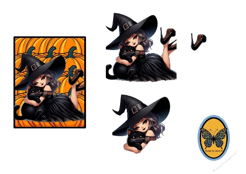 3D Cute Witch Card with Pumpkin and Black Cat