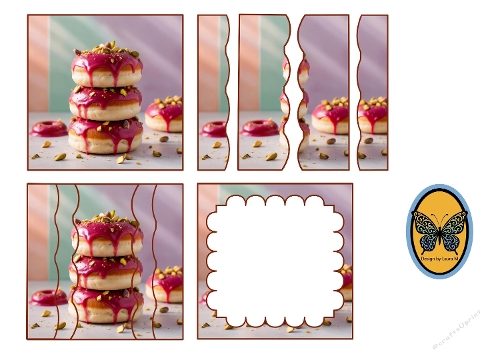 3D Card Topper – Glazed Donuts with Nuts Digital Collage on Pastel Background