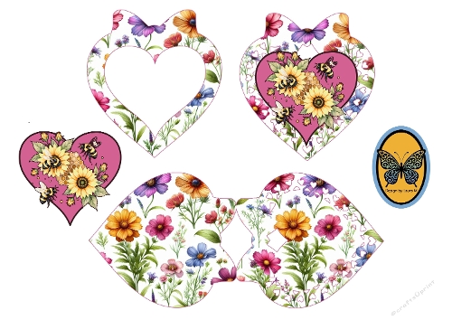 3D Floral Heart Card with Butterfly and Bee Accents