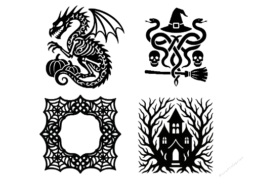 Halloween SVG Cutting Files Kit – Dragon, Snake, Broomstick & Haunted House