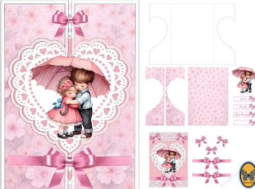 3D Card Kit – Romantic Boy and Girl with Heart Umbrella & Lace