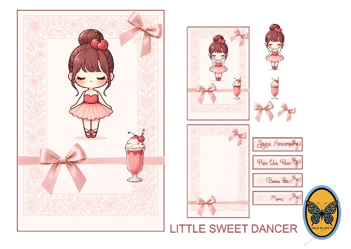 3D Card Kit – Chibi Little Sweet Dancer with Pink Dress & Strawberry Bun