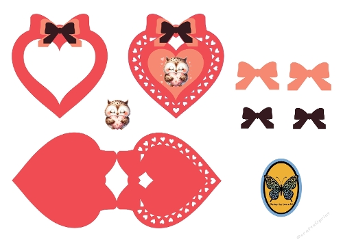 3D Card Kit – Red Heart with Owl, Bows & Butterfly Cutouts