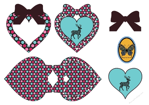 3D Card Kit – Heart-Shaped Craft Templates with Deer, Polka Dots & Butterflies