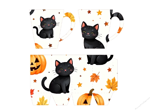 3D Card Kit – Two Black Cats on Autumn Mug with Pumpkins & Stars