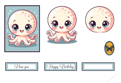 Kawaii Octopus 3D Card Design in Pastel Colors