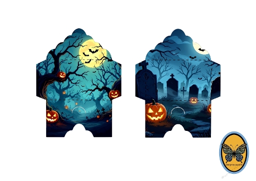 Halloween Envelope to Cut – Spooky Graveyard with Jack-O-Lanterns and Full Moon