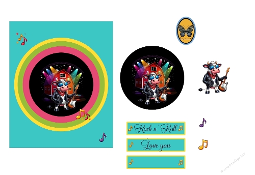 3D Card Kit – Adorable Cow with Guitar