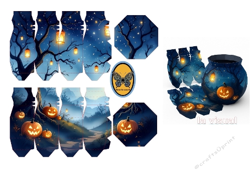 Paper Craft Kit – Cauldron with Spooky Forest, Glowing Lanterns, Pumpkins & Crescent Moon