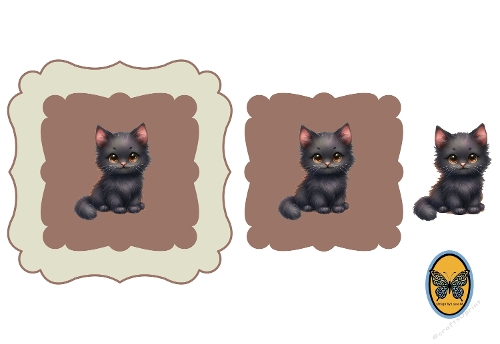 3D Card Kit – Cute Fluffy Black Kitten with Yellow Eyes in Brown & Cream Frame