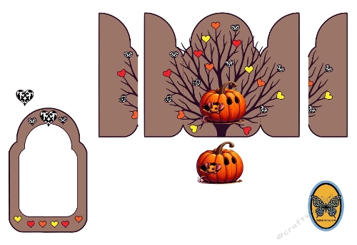 3D Card Kit – Cartoon Halloween Pumpkin Tree with Colorful Hearts & Matching Frame