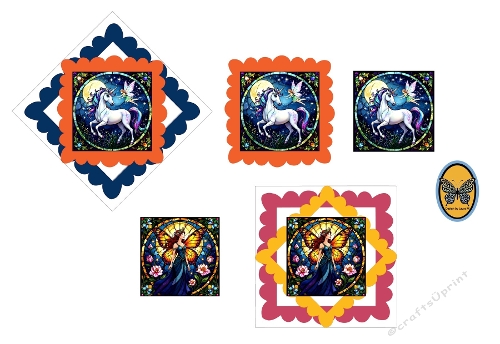 Two Mini Card glass painting Kits – 3D Unicorn Fantasy (8 cm Square)