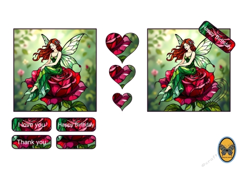 3D Kit Card – Glass Painting Fairy on Rose, with Sentiments 