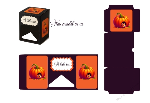 Halloween Tea Box Kit – Adorable Little Mouse in Pumpkin Digital Illustration