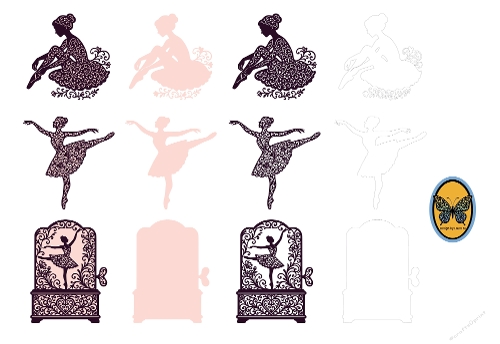 Elegant Layered Ballerina Silhouette Toppers with Lace Detail & Music Box Design