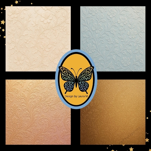 Luxury Embossed Floral Background Kit – Beige, White, Blue & Gold on Black (4 Designs, 1024x1024)