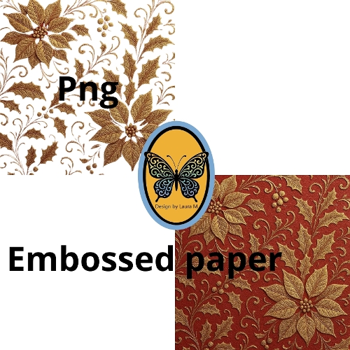 Embossed Poinsettia Paper Kit – Gold & Red Floral Designs (PNG, High Quality)