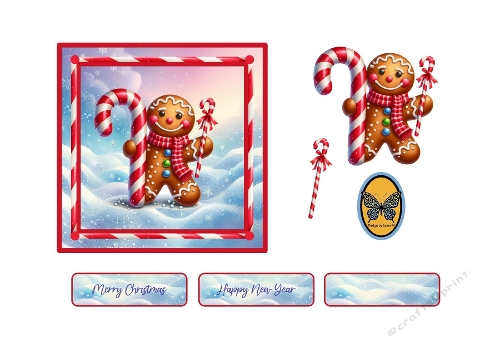 3D Gingerbread Man Christmas Card Kit – Candy Cane, Scarf & Snowy Background