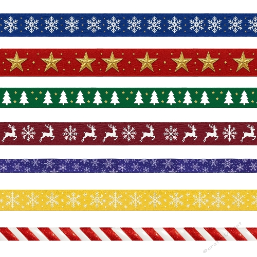 Festive Christmas Ribbon Kit – 7 Holiday Stripes with Snowflakes, Stars, Trees & Reindeer