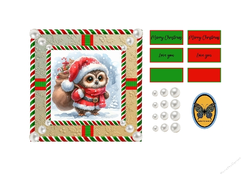 3D Card Kit – Cute Christmas Owl with Santa Hat, Candy Canes & Snowman