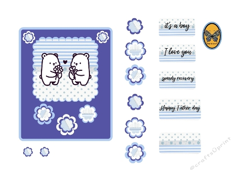 3D Card Kit – Cute Polar Bears with Blue Polka Dots & Sentiments